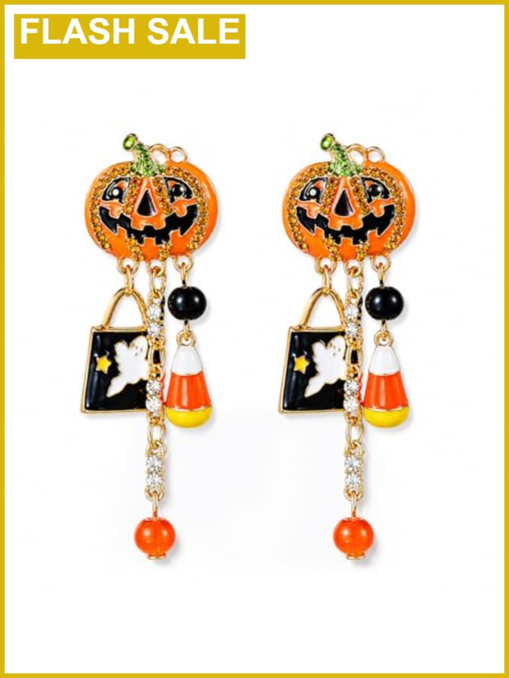 Sparkly Jack-o-Lantern Dangle Earrings Halloween Jewelry